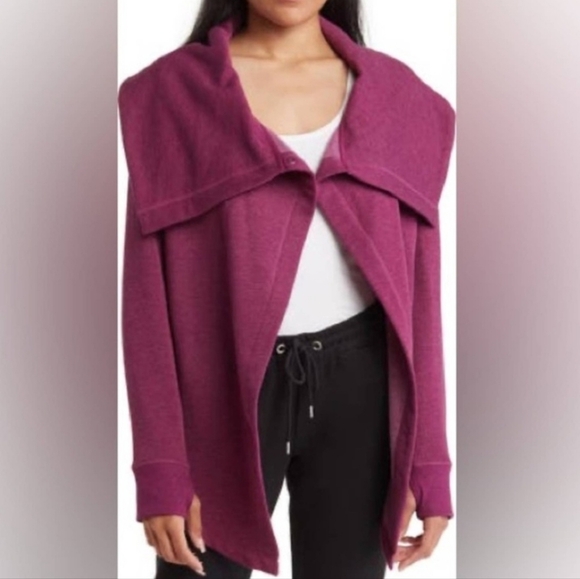 Z by Zella Shooting Star Drape Collar Cardigan Snap Sweatshirt Large Thumbholes - Picture 2 of 11